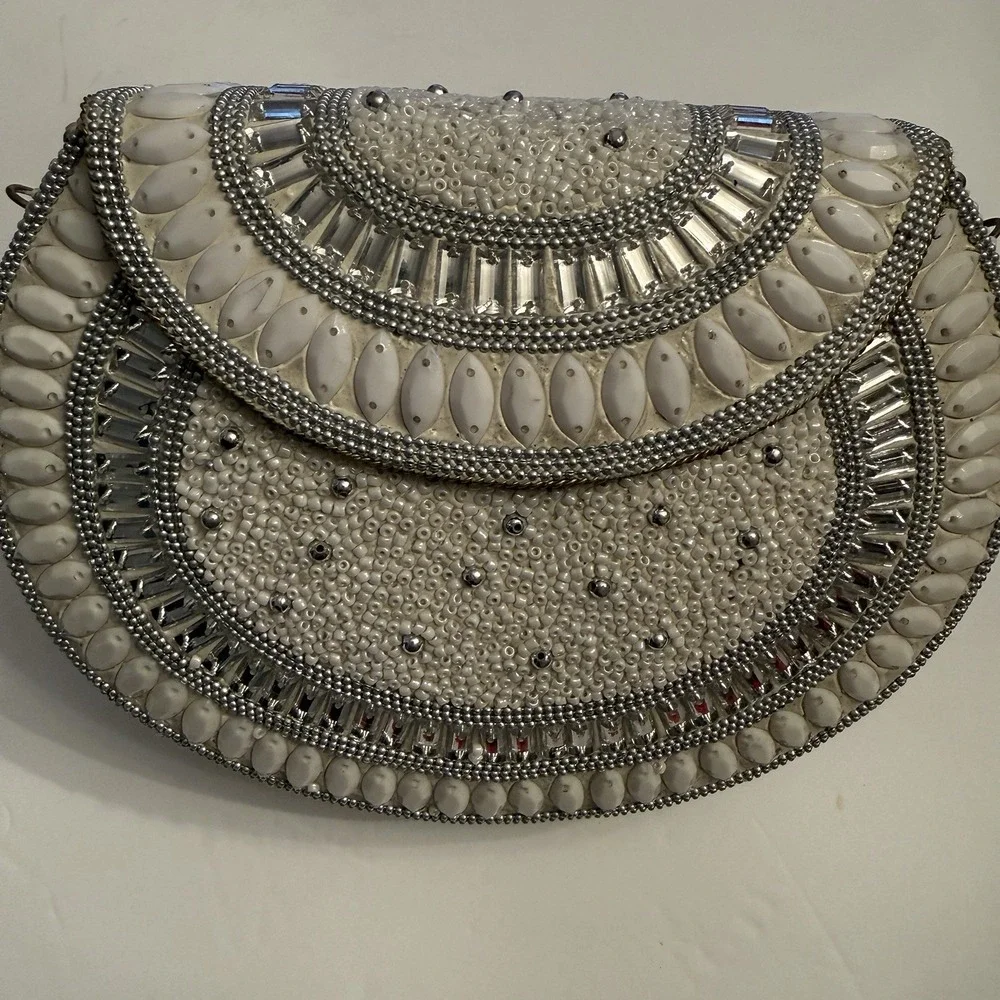 Ramla Bag Clutch Shoulder Bag White Stone Silver Bridal Wedding Party Formal New